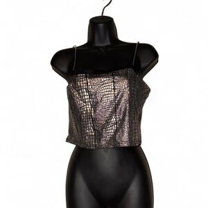 SHEIN Metallic Croc-Pattern Crop Top